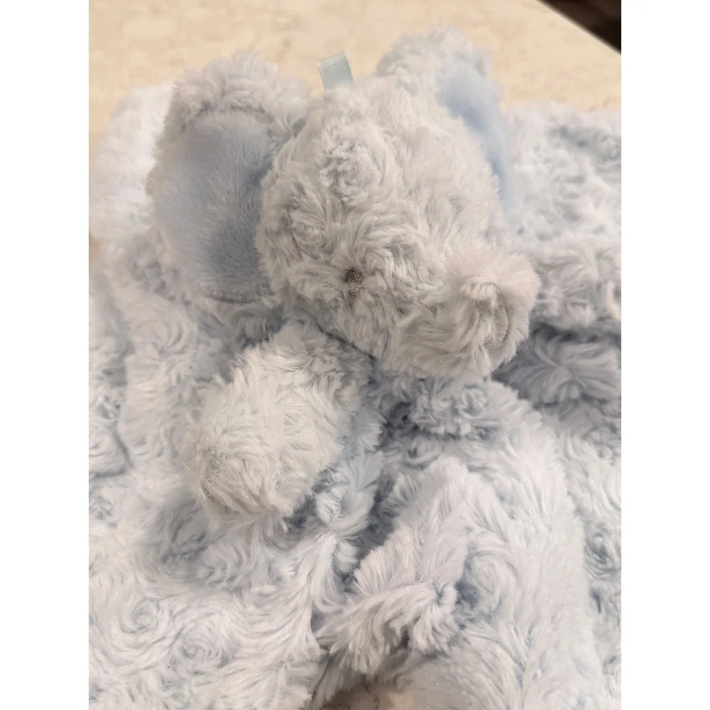 Light‎ Blue Elephant Rosebud Swirl Plush Baby Security Blanket Lovey
